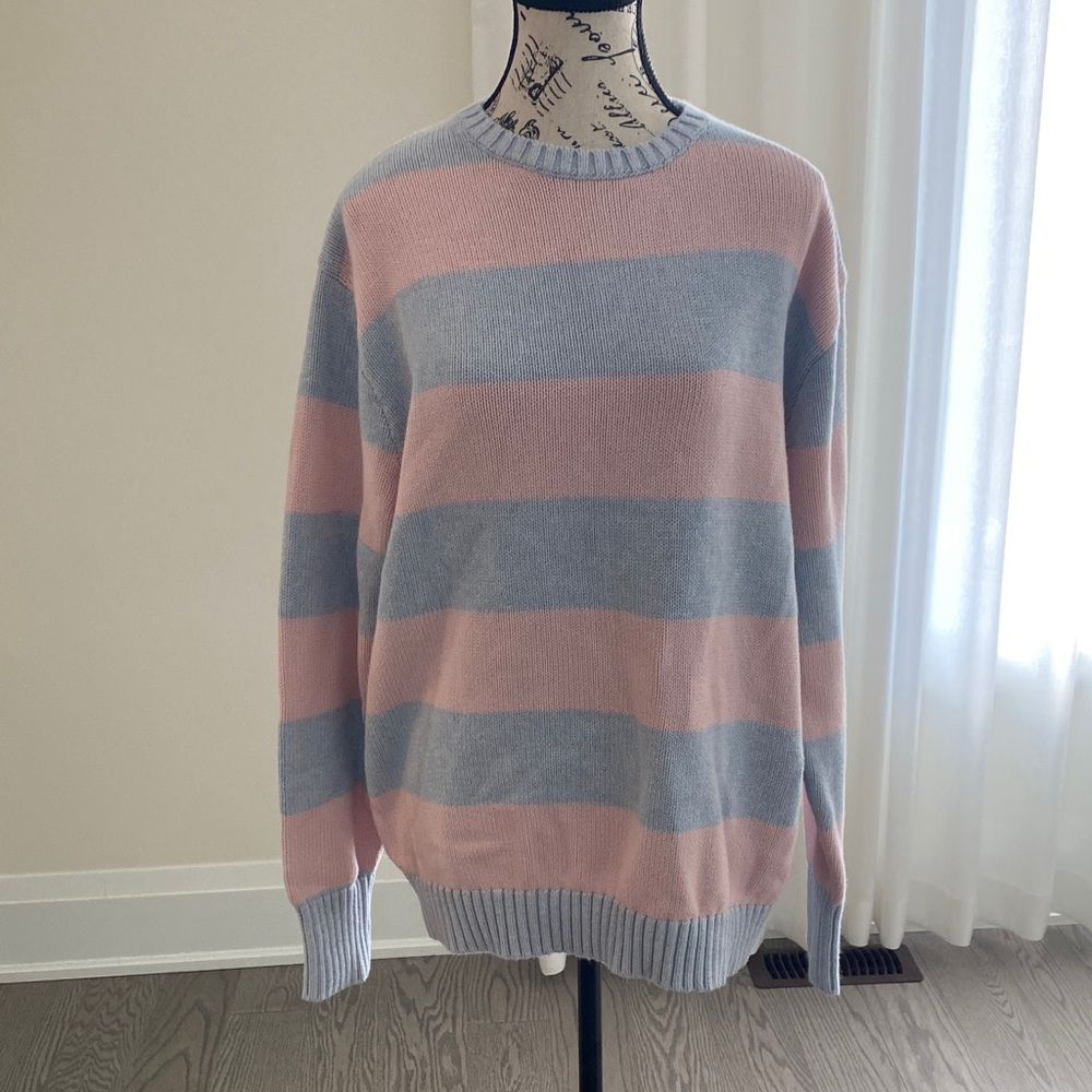 Brandy Melville Striped Crewneck Sweater in Pink and Light Blue